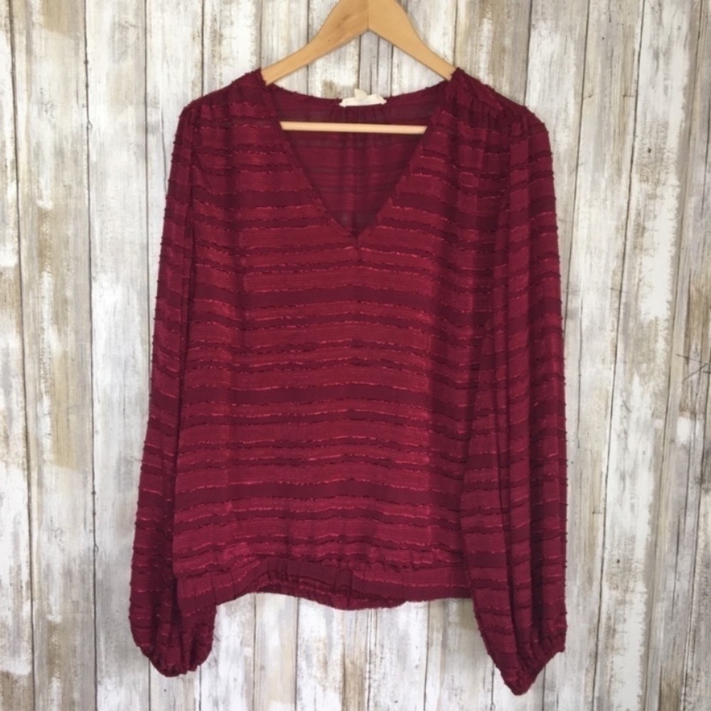 Entro Deep Red Balloon Sleeve V Neck Blouse - Picture 6 of 6